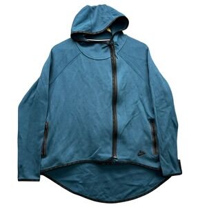 Nike Tech Fleece Hoodie Women's L Teal Blue Asymmetrical Zip Athletic
